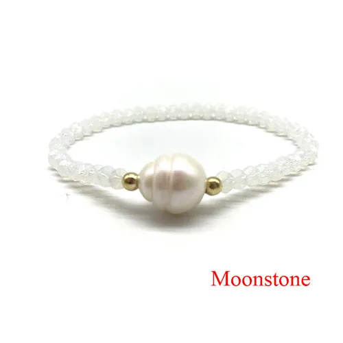 Moonstone Эластичные браслеты ручной работы с пресноводным жемчугом для женщин, ювелирные изделия в стиле бохо, растягивающиеся браслеты, ювелирные изделия из настоящего жемчуга, подарок для женщин - Окраска металла: Moonstone