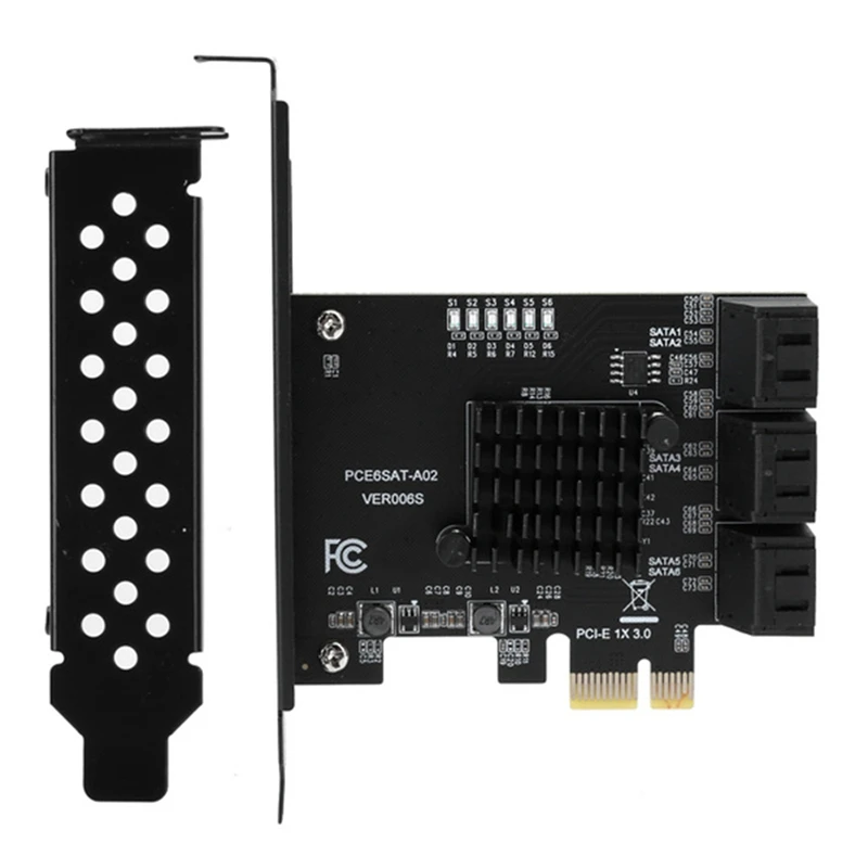 

Expansion Card PCI‑E to 6‑Port SATA3.0 Hard Disk 6G ASM1166 Master GEN3 1X Interface, Expansion Card Built-in Adapter