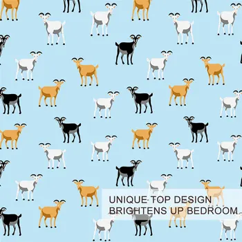 BlessLiving Goats Bedding Set Blue Duvet Cover Cartoon Comforter Cover With Pillowcases Sheep Animal Bed Linen 3pcs Queen Size 3