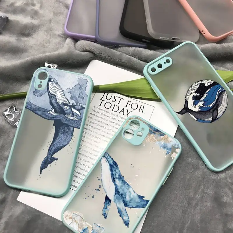 Прозрачный матовый чехол для телефона с изображением синего Кита iphone 7 8 11 12 plus mini x