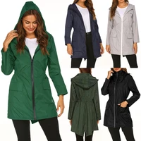 ladies hot sale autumn warm solid windbreaker lightweight raincoat hooded hiking raincoat jacket waterproof and windproof