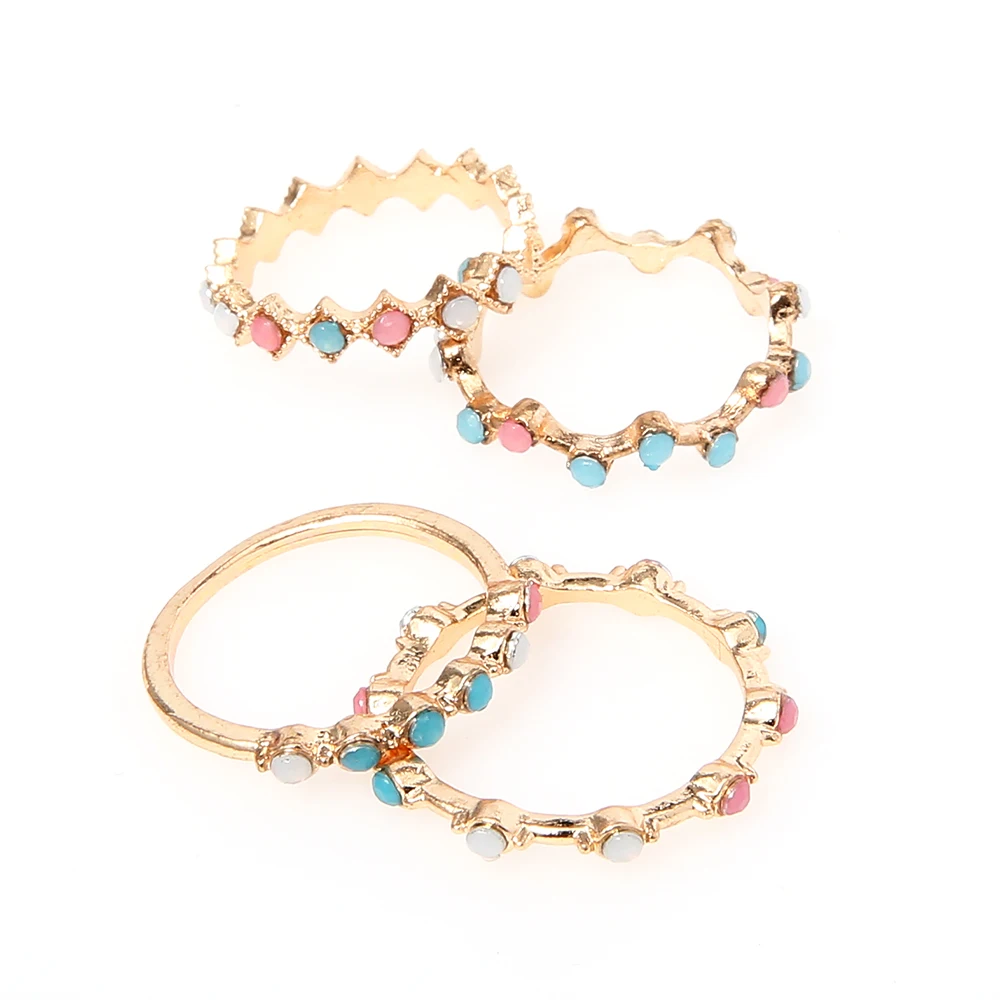 4 шт./компл. винтажные красочные кольца с кристаллами и камнями для женщин Midi Kunckle