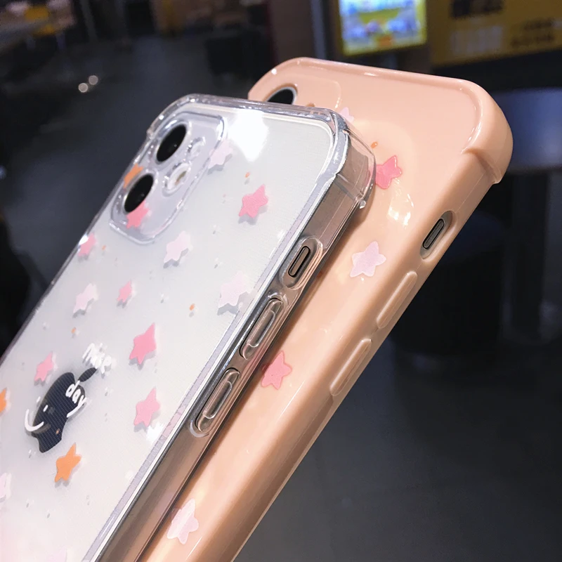 

Fashion Cute Cartoon Star Smile Phone Case For iPhone 11 Pro Max 12 Mini X XR 7 8 Plus SE 2020 Transparent Soft Shockproof Cover