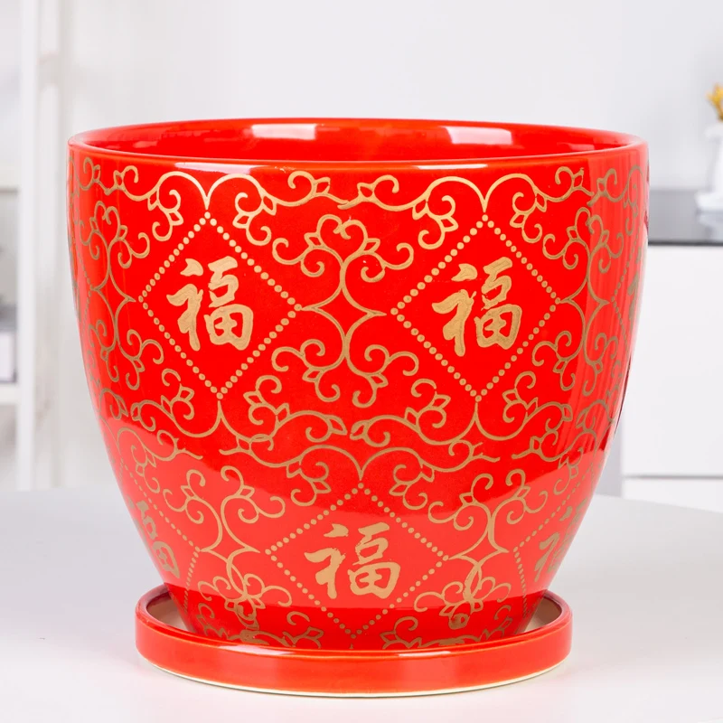 

Chinese Style Flower Pot Ceramic Succulent Potted Simple Desktop Home Chlorophytum Green Bonsai Pots Decoration