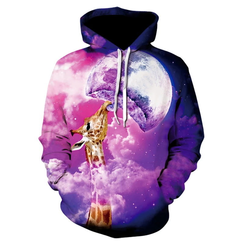 

Men's Fashion Hoodie Sweater Long Sleeve 3D Giraffe Moon Print Animal Sweatshirt Pullover Long Sleeve Men's Streetwear Hoodie