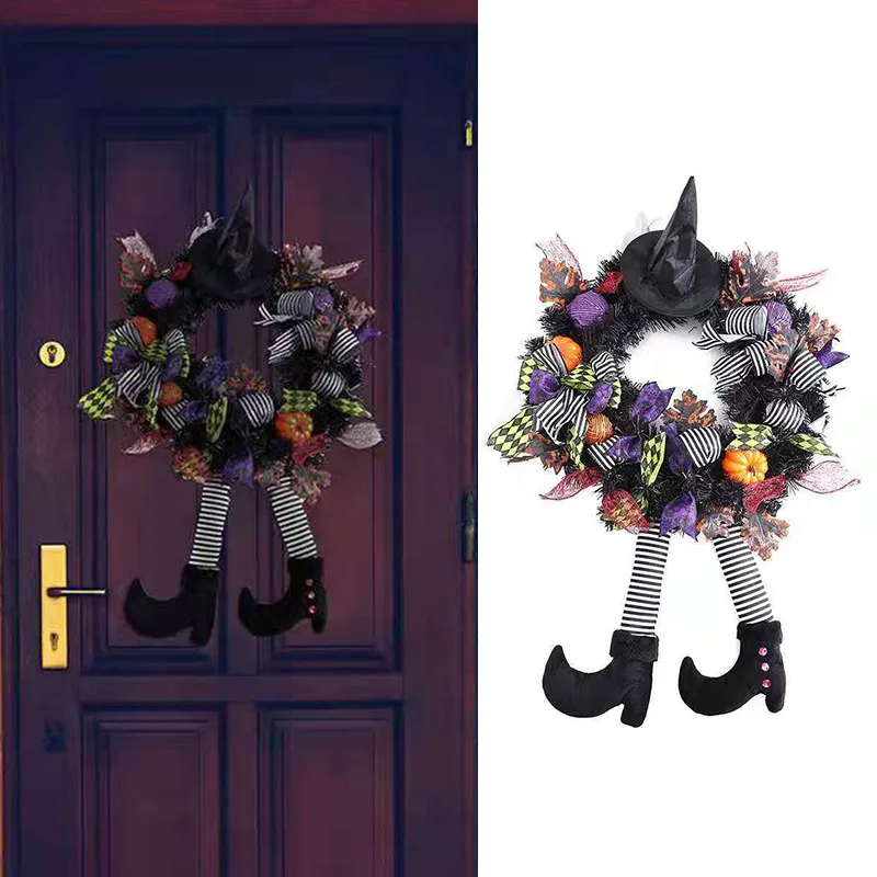 

Halloween Wreath Door Hanging Decoration Halloween Witch Hat Leg Pumpkin Door Wreath Happy Halloween Party Home Party Supplies