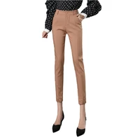 summer suit pants office ladies black white high waist skinny stretchy trousers capri pants for female