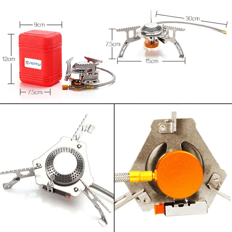 Портативная ветрозащитная газовая плита для кемпинга напольная кухонная