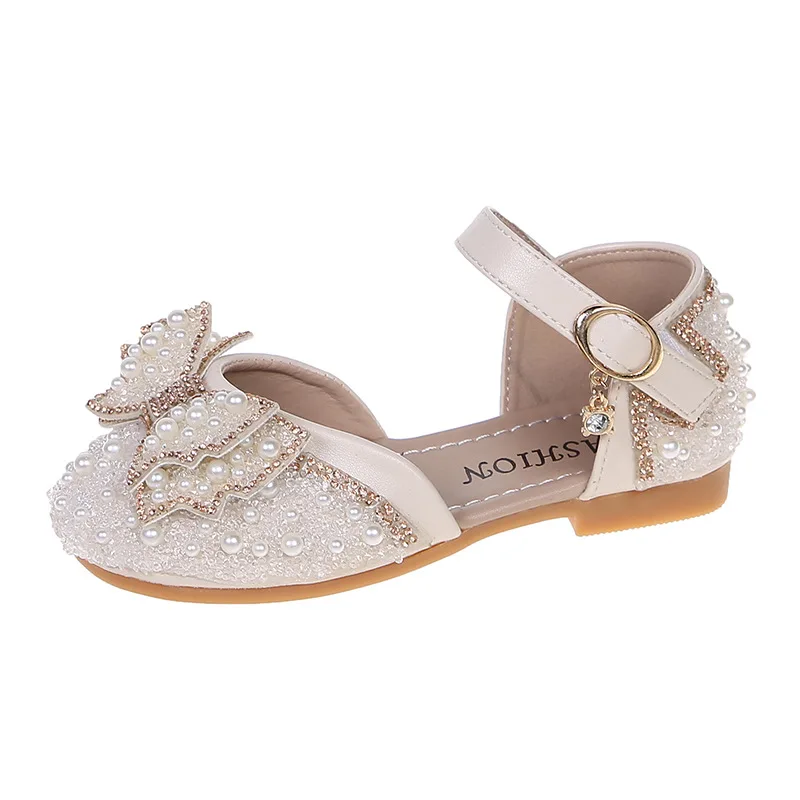 

Girls Casual Shoes 2021 New Spring Autumn Children's Pearl Princess Shoes Bow Kids Soft-soled Shoes Non-slip Fashion Cute 26-35
