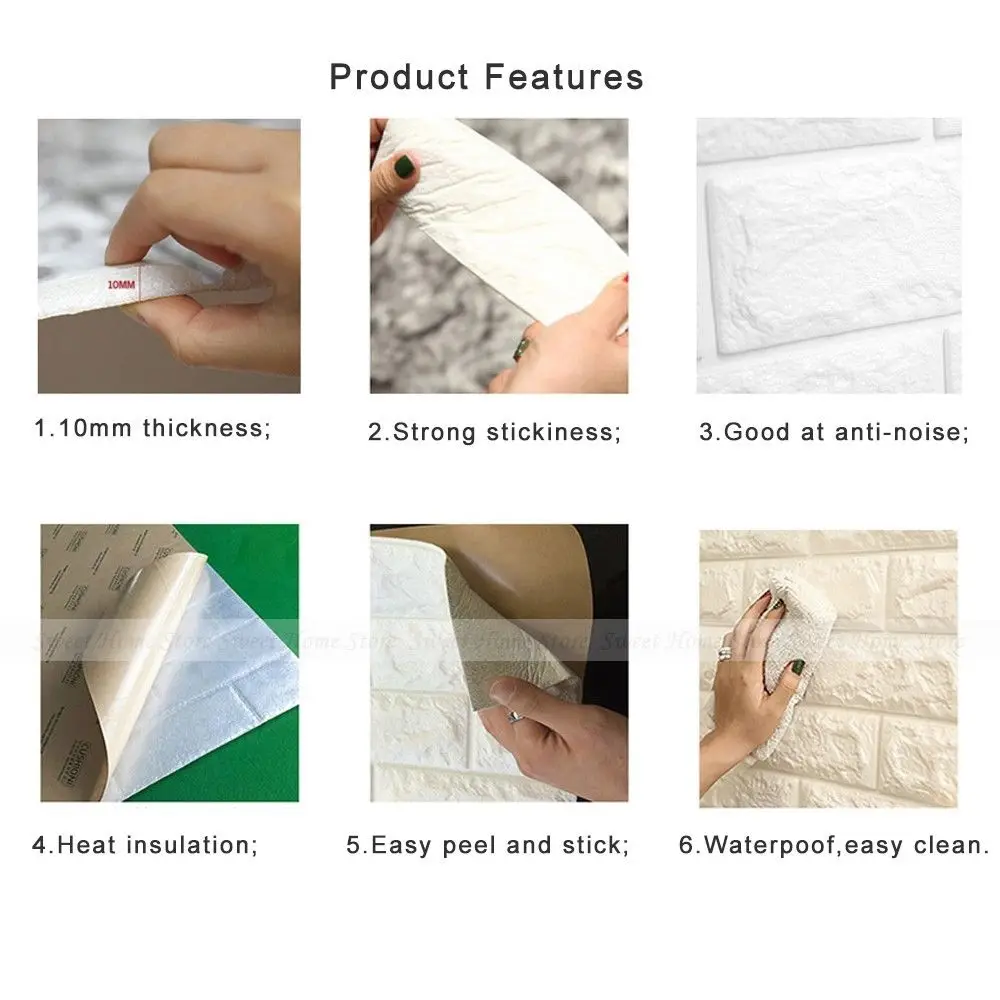60X60cm Stone Brick Pattern 3D White Textured PE Foam Wallpaper Self-adhesive Wall Sticker | Дом и сад