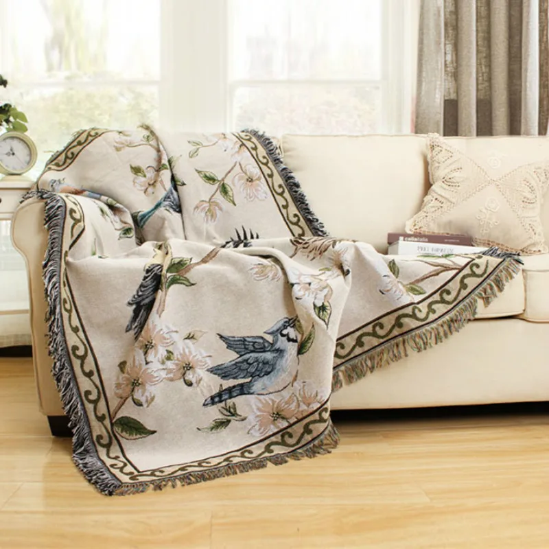 Nordic flowers and birds sand released fresh elegant universal sofa cover cloth tablecloth bed blanket LB61619 couch | Дом и сад