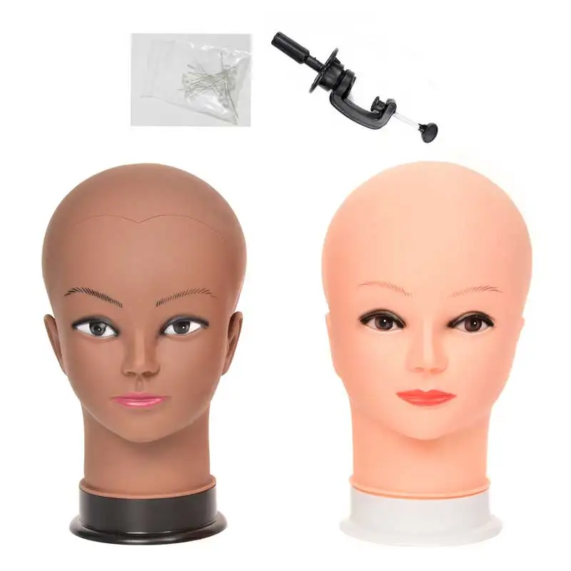 

22inch New Female Bald Mannequin Head With Stand Cosmetology Practice African Training Manikin Head For Hair Styling Wigs Making