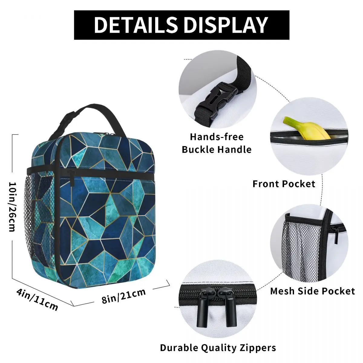 

Indigo Reflections Lunch Bag for Women Men Large Insulated Lunch Box with Water Bottle Holder and Pockets