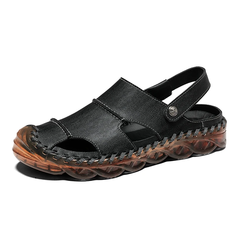 

Men's Sandals Mens Genuine Leather Summer Shoes Classic Roman Sandals Outdoor Beach Slipper Water Trekking Flip Flops Size 38-46