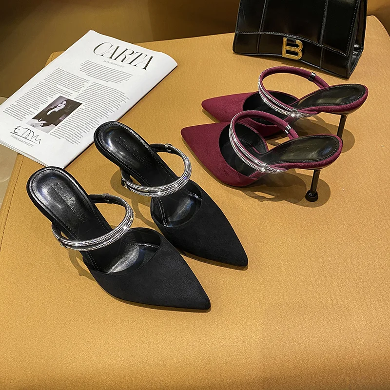 ?? 女性用ラインストーン付きハイヒールサンダル,サマーシューズ,セクシー,2つの方法,猫,6.5/8.5cm