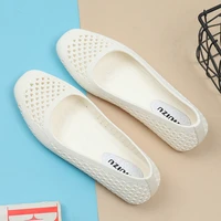 white nurses shoes summer square toe hollow out plastic sandals womens flat non slip breathable soft bottom waterproof work