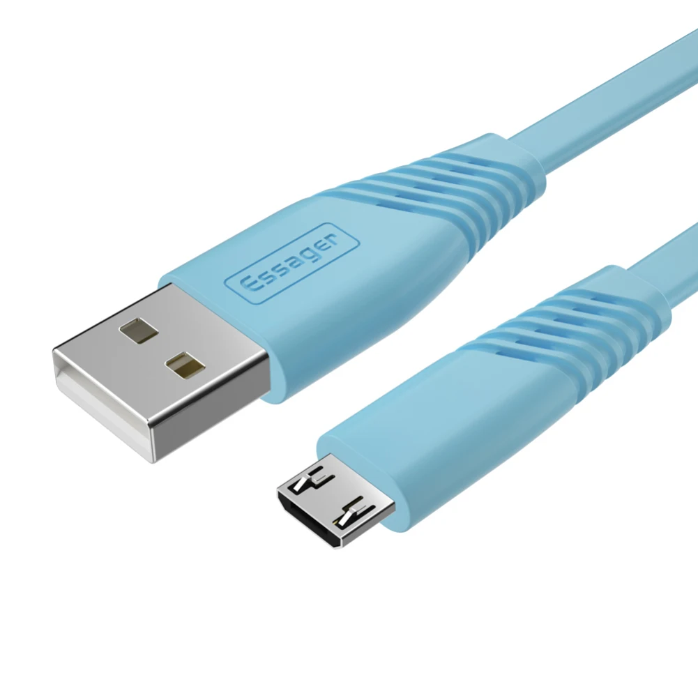 Небесно-голубой Плоский Micro USB кабель Essager для Xiaomi Redmi samsung 2.4A Быстрая зарядка USB кабель для зарядного устройства для передачи данных кабели для мобильных телефонов Android - Цвет: Небесно-голубой