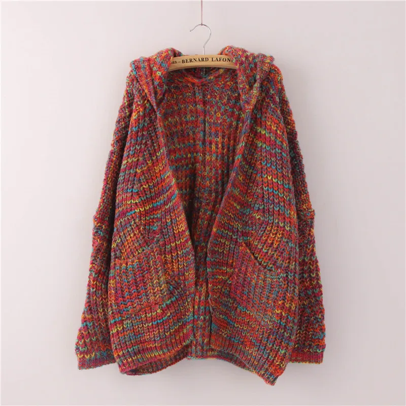 

2020 Fall/Winter Korea Dongdaemun Trend Women's Knit Sweater Loose Large Size Color Flower Line Hooded Sweater Cardigan