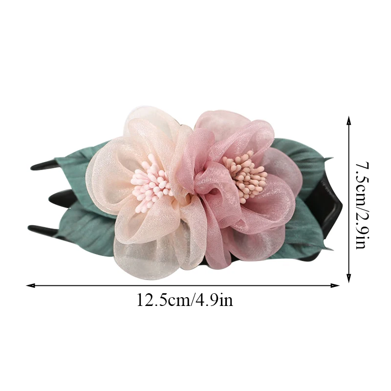 

Cloth Double Flower Hair Clip Hair Yarn Hair Combs Female Elegant Beads Hairgrip Handmade Fashion Hair Accessories Tools