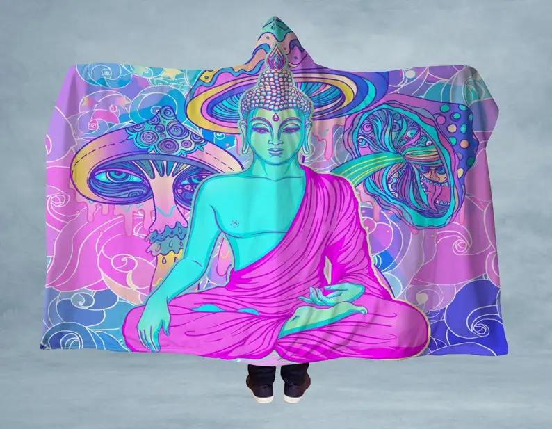 

Hoodie Neon Buddha Hooded Sherpa Blanket - Made in the USA