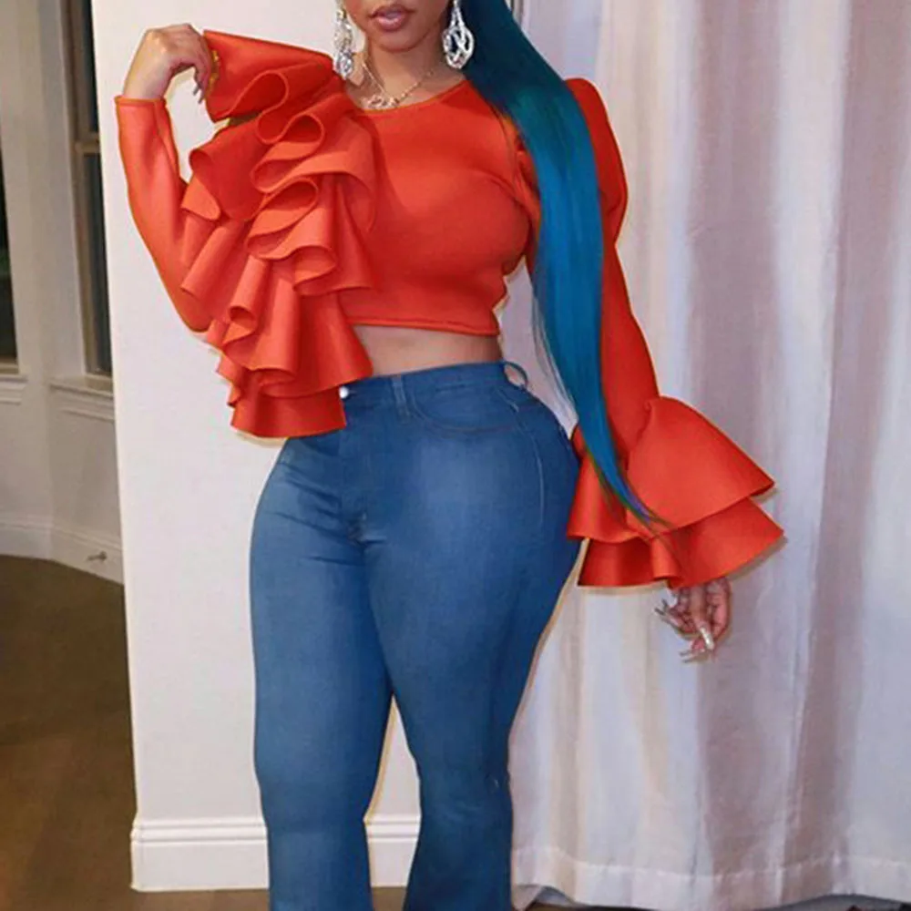 Falbala женские короткие топы футболки оборки вечерние для вечеринок Клубная