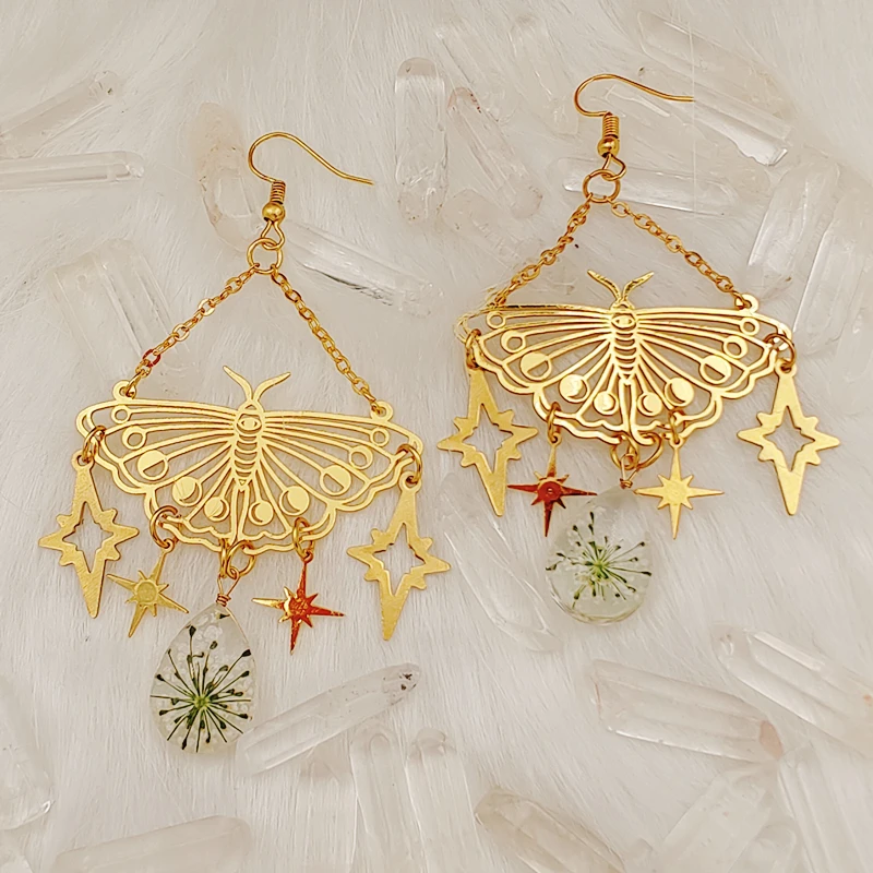 

Серьги-бабочки Luna в форме моли, серьги в стиле бохо, полимерные висячие серьги в форме цветка, гипоаллергенные