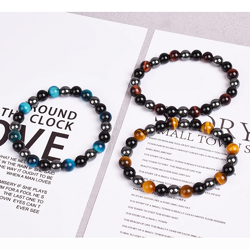 Естественные браслеты из черного обсидиана, гематита и тигрового глаза с магнитным эффектом для защиты здоровья, похудения и потери веса. Душевные украшения для женщин и мужчин.