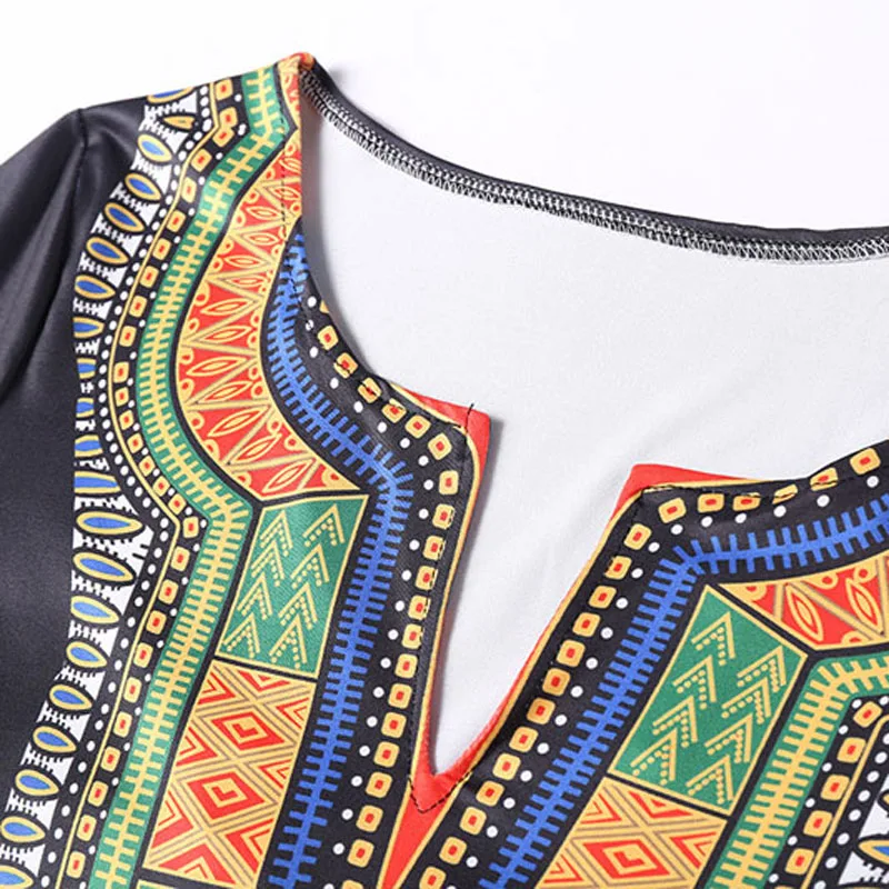 

2019 Summer Short Dress Best Selling Fashion National Wind Print V-neck Dress African Clothing Women's Clothing