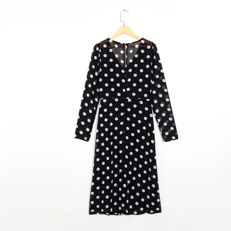 

Summer women's dress casual dot print V-neck long-sleeved slim dress Vestidos