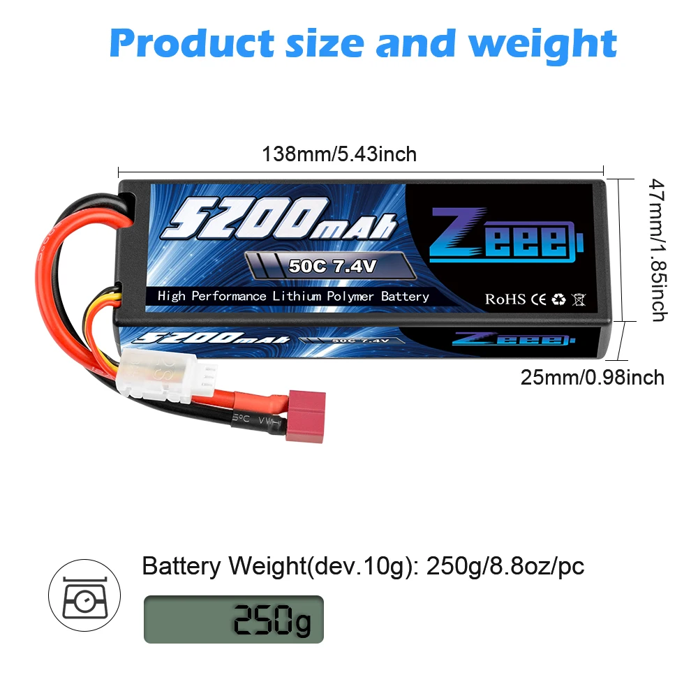 2 шт. Zeee 5200mAh 7,4 V 50C Lipo батареи для RC автомобиля 2S RC Lipo батарея с Deans Разъем для RC автомобиля грузовик вертолет лодки