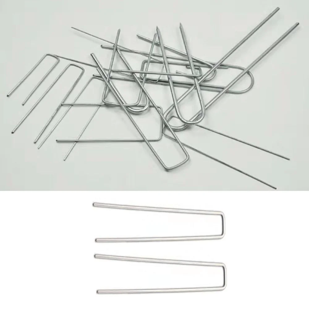 

100Pcs U-shape Galvanized Ground Nails Fixing Nails Lawn Gardening Nails for Home Outdoor (2.5mm x 40mm x 100mm)