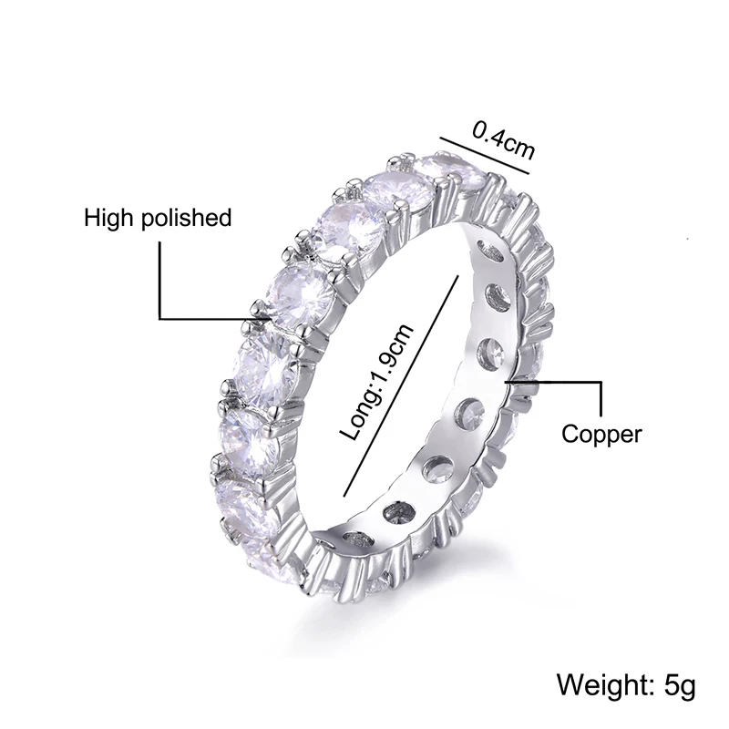 Мужское кольцо для тенниса US7 4 мм в 1 ряд медное бриллиантовое с кубическим