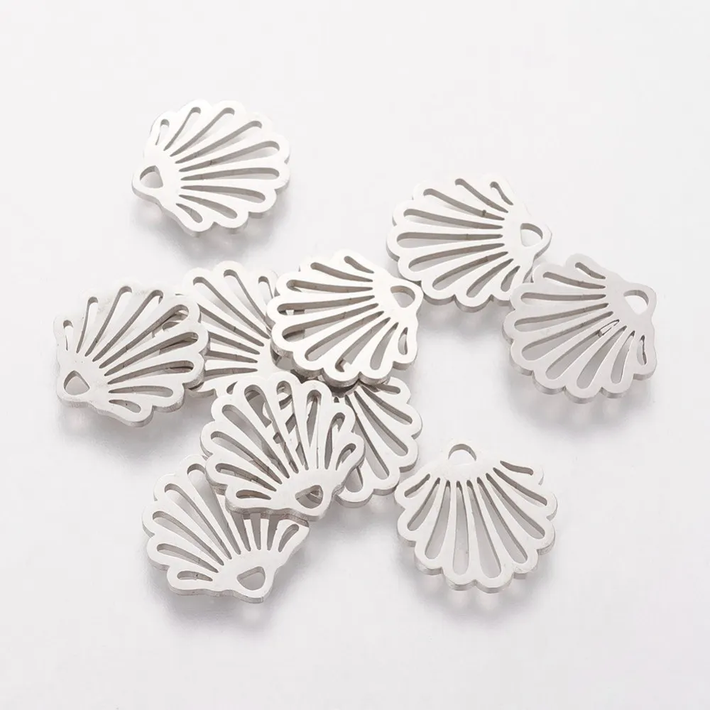 

10 Pc 304 Stainless Steel Charms, Shell, Stainless Steel Color, 14x13.1x1mm, Hole: 1.5mm