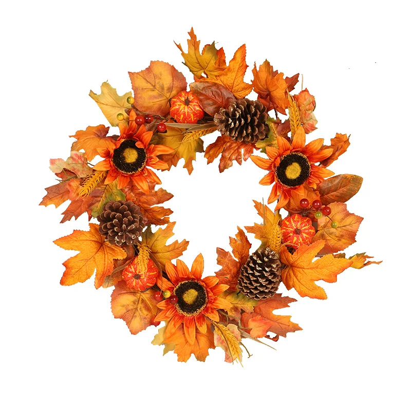 Искусственный венок из тыквы и кленового листа для украшения дома на Хэллоуин