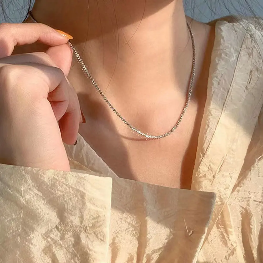 

Новинка 2021 г., модное серебряное ожерелье, сверкающая цепочка до ключиц, чокер для женщин, Изящные Ювелирные изделия, подарок на свадьбу, веч...