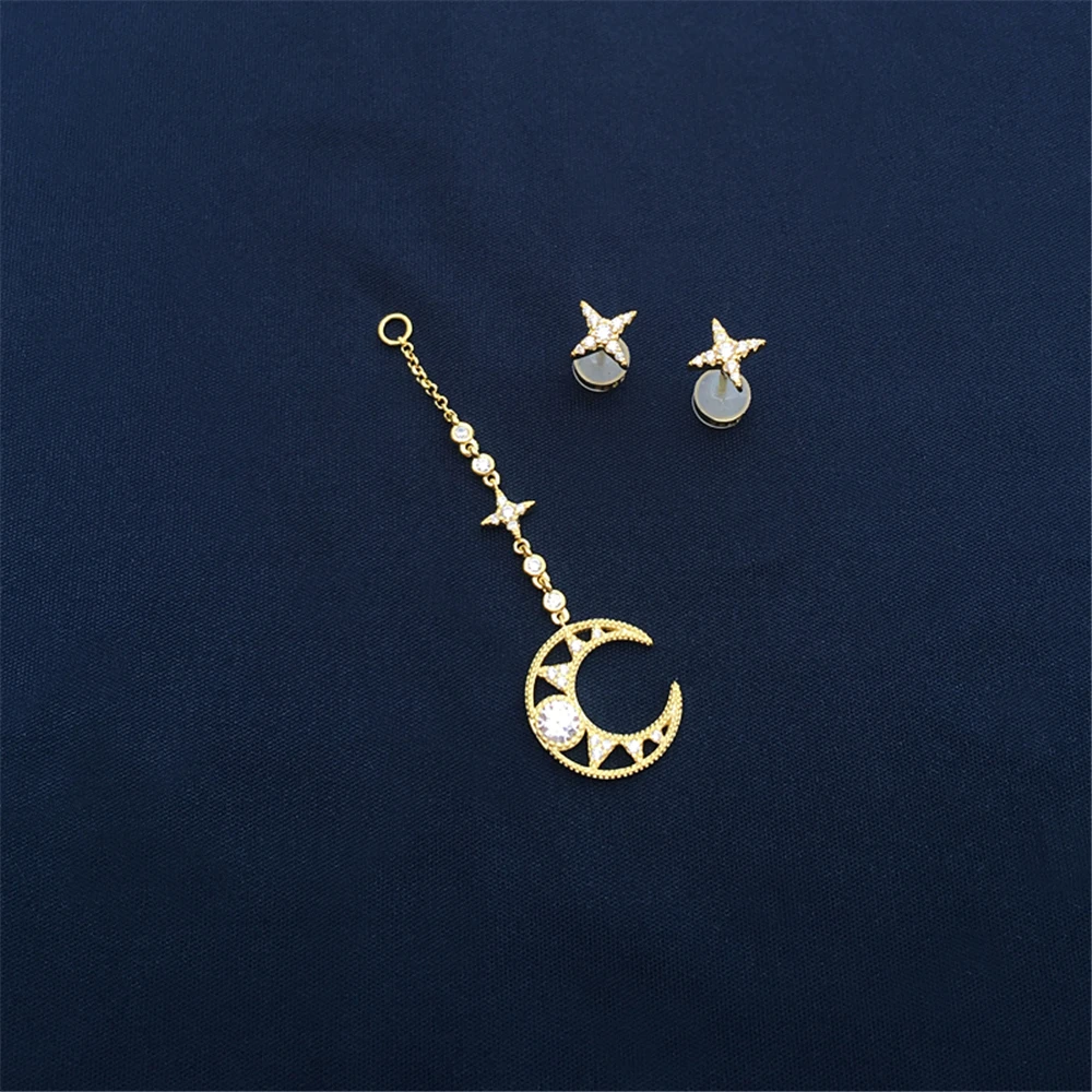 

s925 sterling silver new star moon earring female fashion temperament banquet style star moon necklace birthday gift