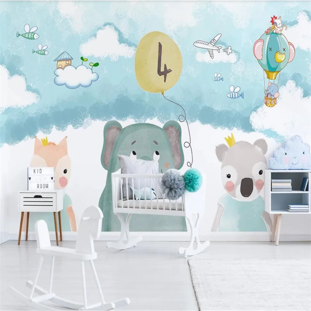 

Milofi custom 3D wallpaper mural cartoon little bear airplane balloon children's room background wall for living room bedroom de