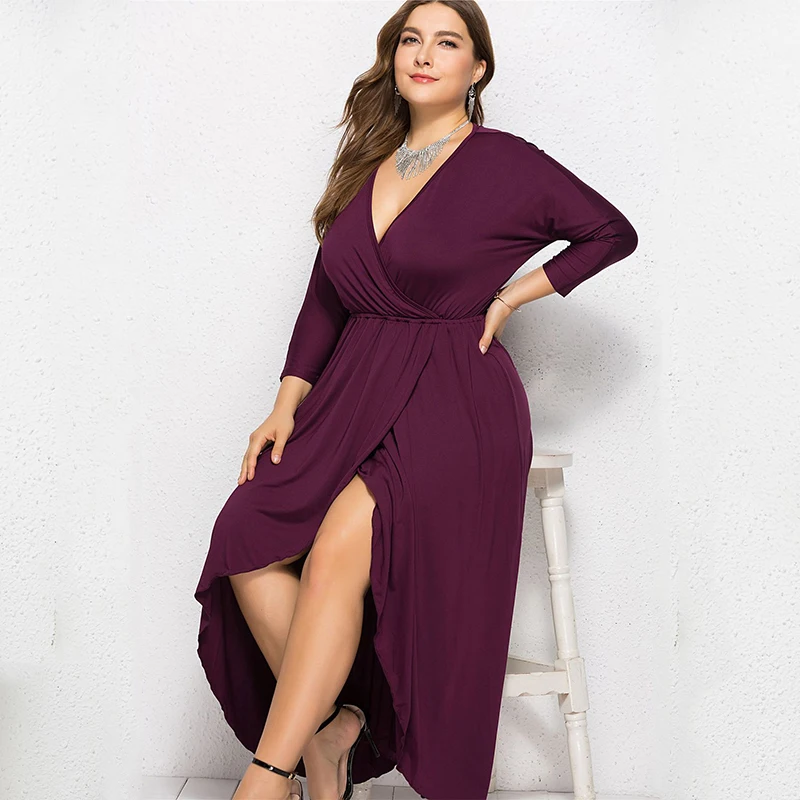 

WOHUADI Autumn Winter Sexy Deep V-neck Batwing Sleeve Dress Bodycon Women Clothes Wear Long Dresses Female Plus Size XL-4XL