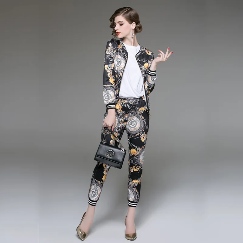 XXL комплект из двух предметов женские костюмы топ с длинными рукавами и принтом