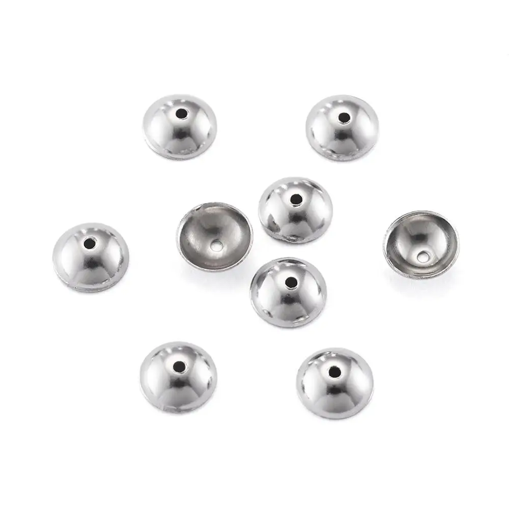 

100Pcs Apetalous Half Round 304 Stainless Steel Bead Caps For DIY Bracelet necklace earring jewelry Needlework accessory 6x2mm