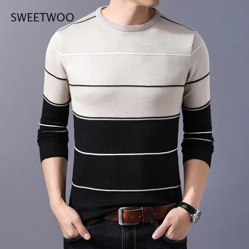 2021 Casual Men's Sweater O-Neck Striped Slim Fit Knittwear Autumn Winter Mens Sweaters Pullovers Pullover Men Pull Homme M-3XL