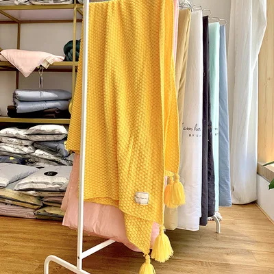 yellow Вязаное одеяло с нитью, мягкое теплое декоративное одеяло для домашнего декора для взрослых, покрывало для кровати/дивана/самолета/путешествий - Цвет: yellow