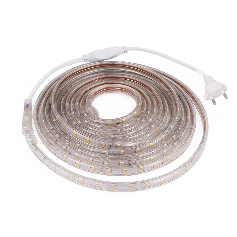 LED Strip 5050 220V Waterproof Flexible Light 60LED/m Super Bright LED Ribbon With Power Plug 1m 2m 5m 10m 20m 25m 50m 100m