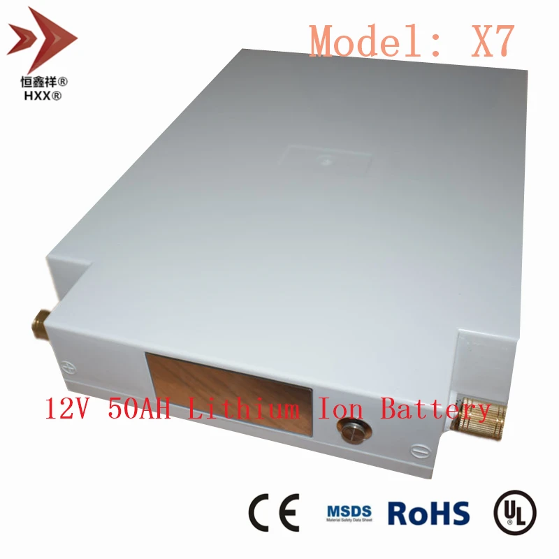 12V 50AH литий ионный Батарея Водонепроницаемый с ЖК дисплей встроенный 3 шнура BMS 50A