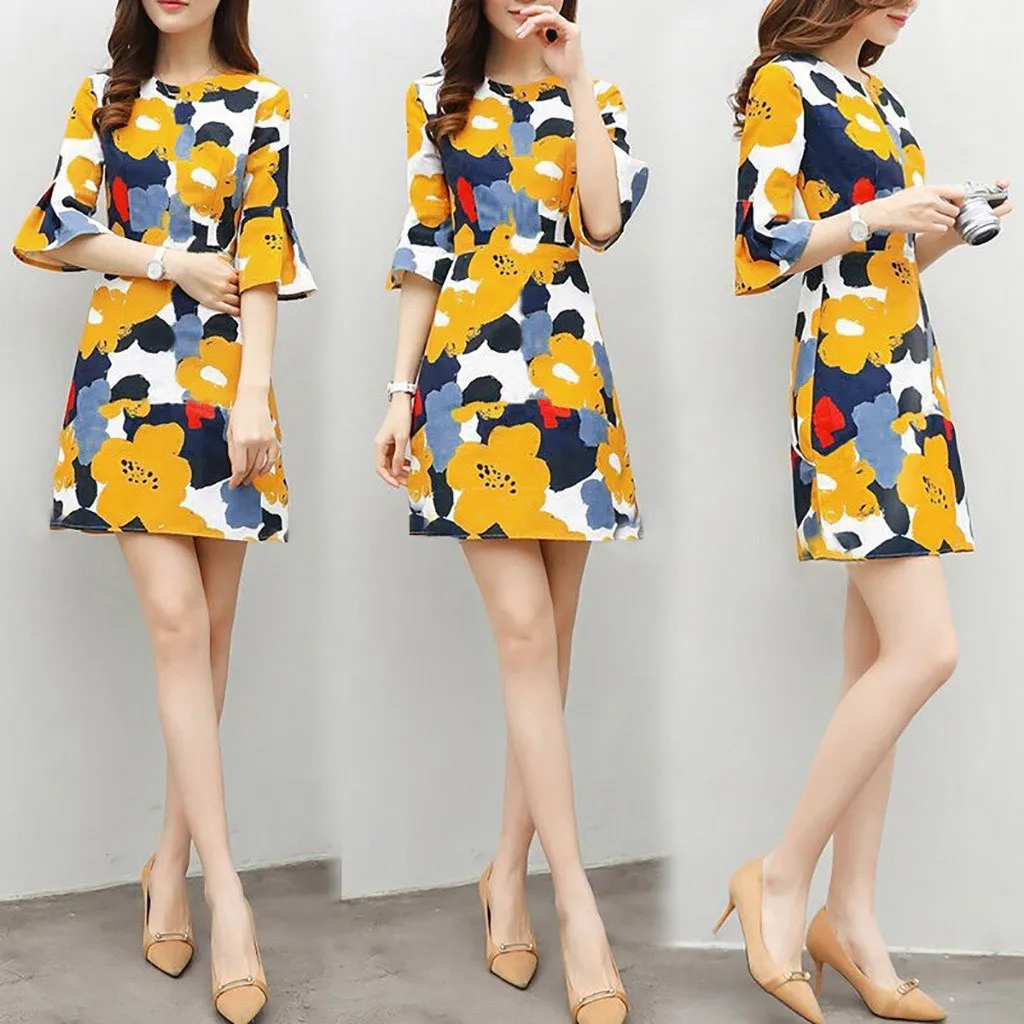Женское мини платье с цветочным принтом летнее ТРАПЕЦИЕВИДНОЕ Платье туника