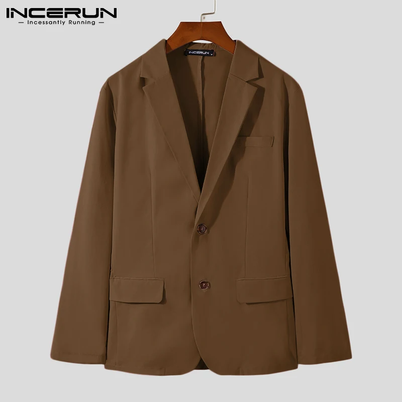 

Fashion Men Blazer Solid Color Lapel Long Sleeve Button Streetwear Business Casual Suits 2021 Elegant Men Jackets INCERUN S-5XL