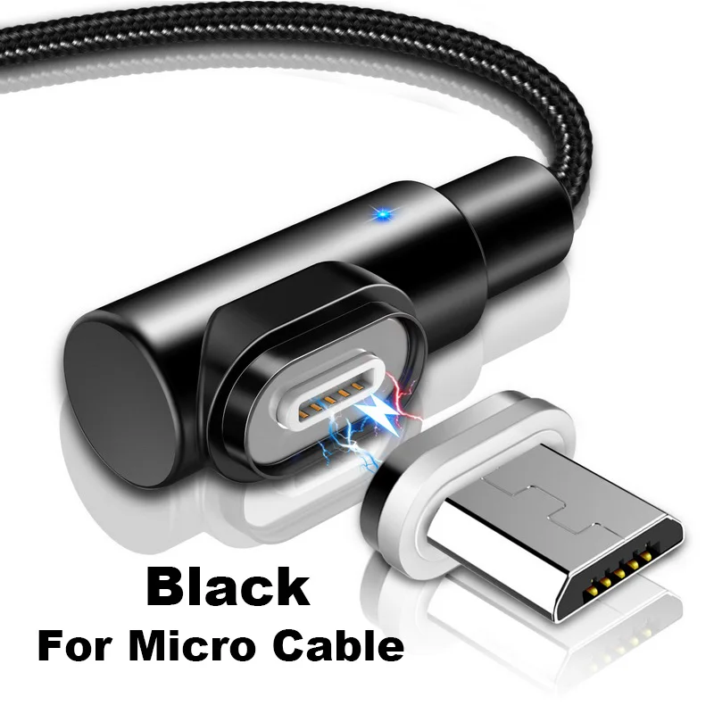 1 м Быстрая зарядка 3A Магнитный кабель Micro usb type C Быстрая зарядка для iPhone X samsung A50 магнитные Кабели для телефонов Android USB C шнур - Цвет: For Micro Black