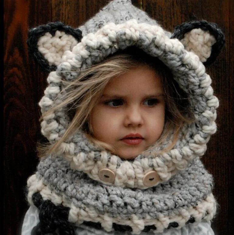 Manual Knitting Girls Keep Warm Coarse Wool Hat Cartoon Seven kinds Fox Weave Hat Kitty Squirrel Little Bear Rabbit Cloak Hat