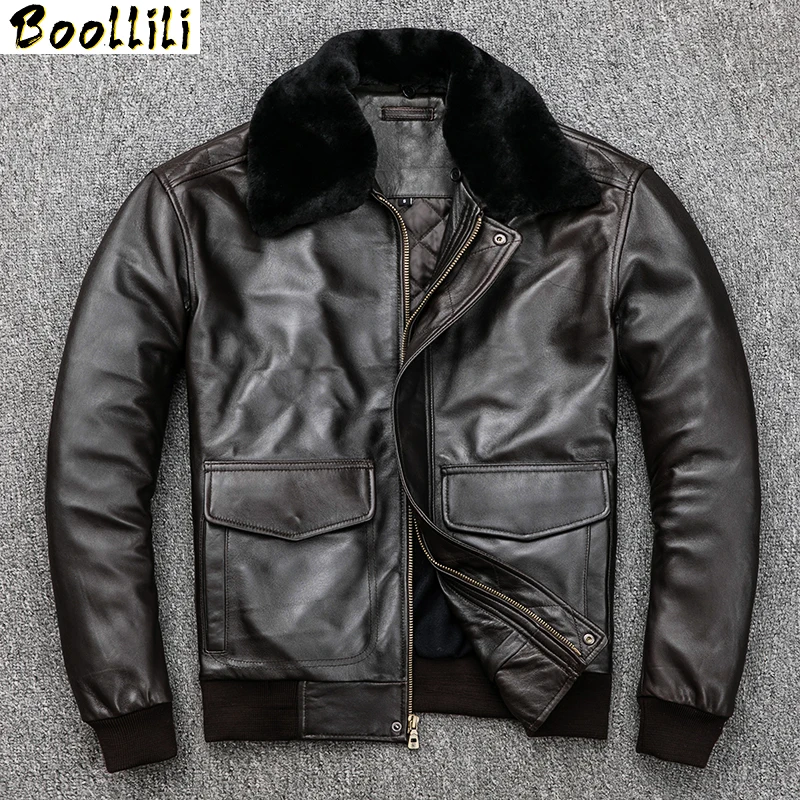 Boollili Men's Leather Jacket Autumn Winter Genuine Sheepskin Coat for Men Plus Size Bomber Parka 2020 | Мужская одежда