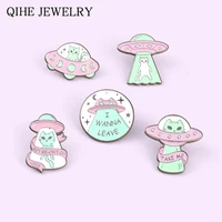 ufo alien enamel pins badge spaceship cat brooches for kids friends cartoon lapel pin backpacks badge jewelry gift wholesale